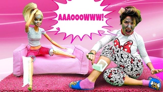 Barbie pijama partisinde! Bakm ve ada yapma oyunu! Barbie oyuncak bebek videosu