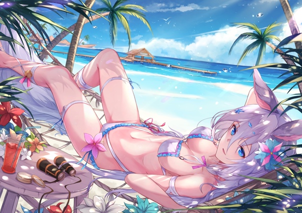 Anime girl at the beach
