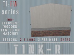 T1:FW:RDS+SL+WH+O: Full-width white planks on rusty brown sandstone support (wooden fence)